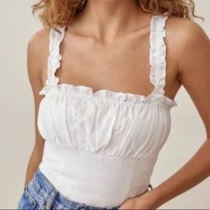 Reformation White Ruffle Strap Top
